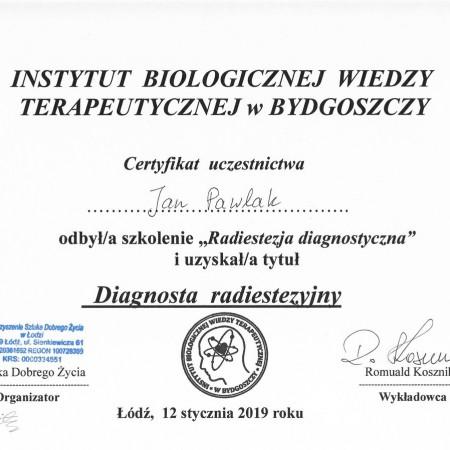 Certyfikat Diagnosta Radiestezyjny